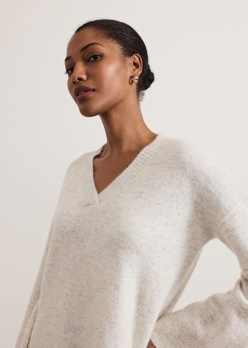 Phase Eight Olivia V Neck Alpaca Knitwear Grey USA | 7581324-KO